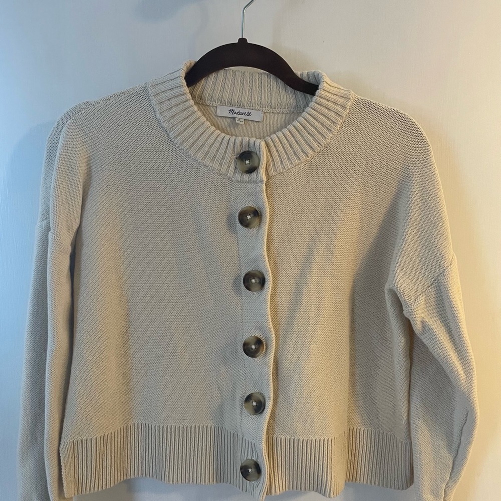 Madewell Cream Cardigan Sweater with Ribbed Details